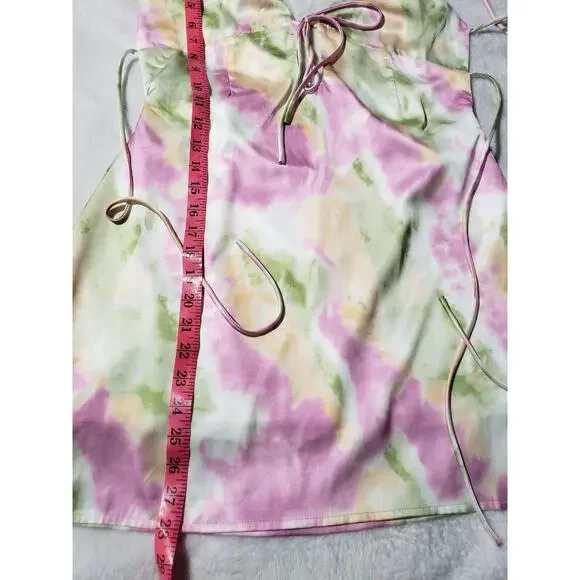 Et Clet Tie Dye Mini Slip Dress Women's Size Large Pink Yellow Strappy Lined - Picture 14 of 15